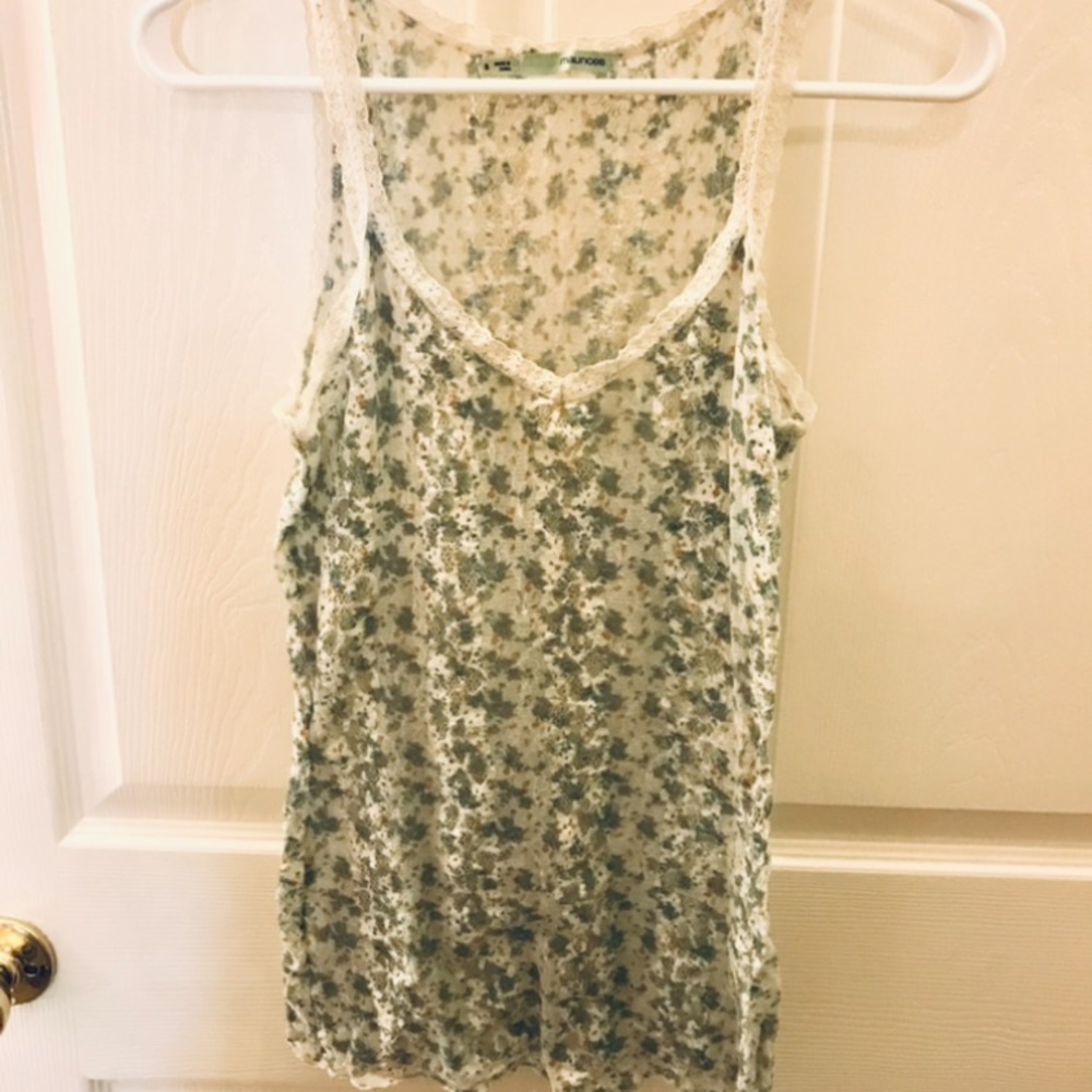 Maurices blue and white Sheer floral Tank Top